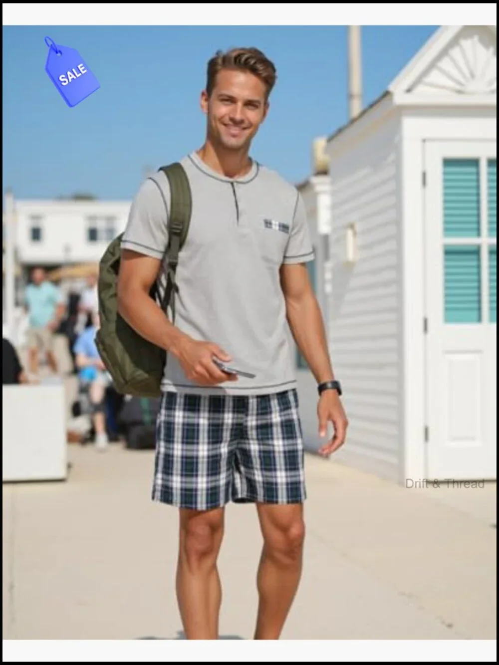 Men's Cotton Pajama Set 2-Piece Short Sleeve Sleepwear Lounge Shorts
